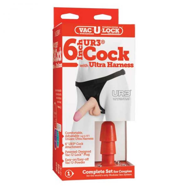 Vac-U-Lock 7in Ultraskyn Dildo with Ultra Harness - Beige