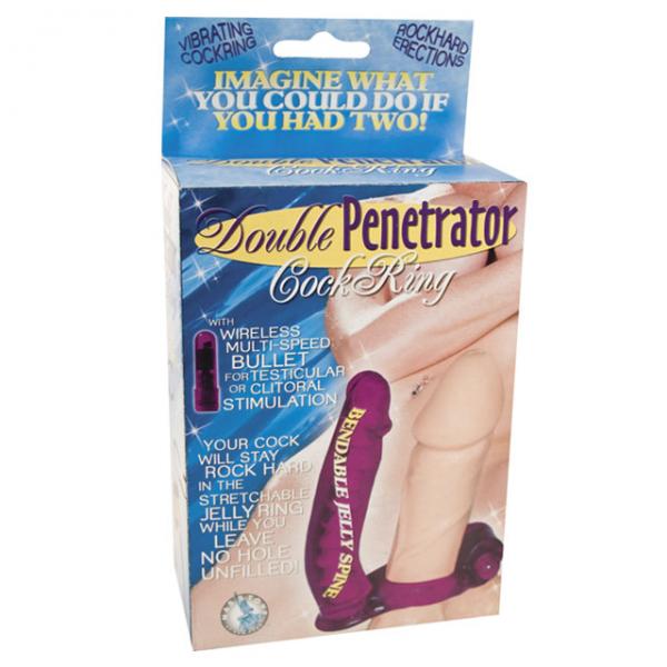 Double Penetrator Cock Ring with Bendable Dildo Purple