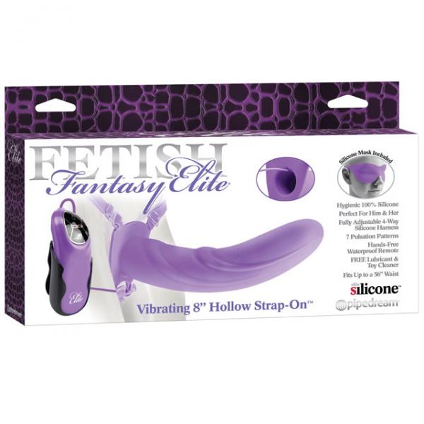 Vibrating 8 Inch Silicone Hollow Strap-on - Purple