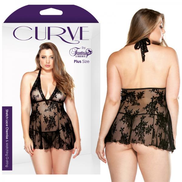 Curve Stretch Lace Chemise & Matching G-string Black 3x/4x