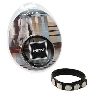 M2M Cock Ring Sewn Leather 5 Snaps Black