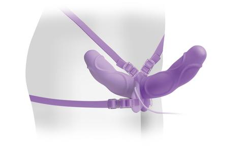 Elite Vibrating Double Delight Strap On 10 Inches - Purple