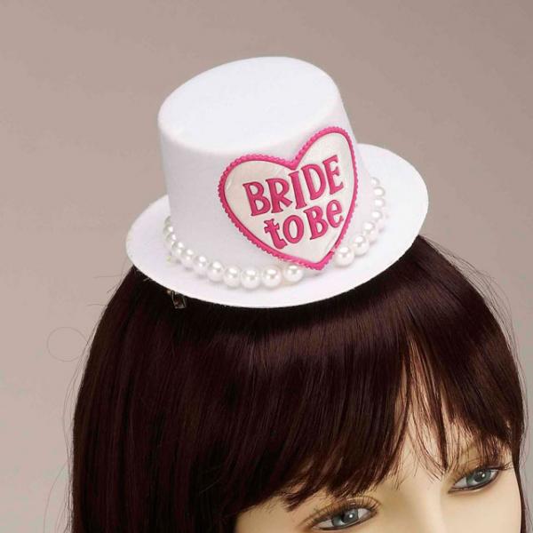 Bride To Be Mini Hat Hair Clip Wht
