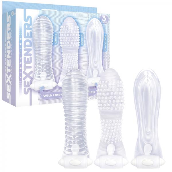 The 9's, Vibrating Sextenders, 3-pack, Nubbed, Contoured, Ribbed