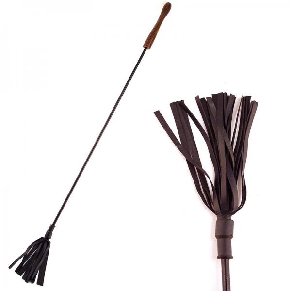 Rouge Leather Wooden Handle Riding Crop Black