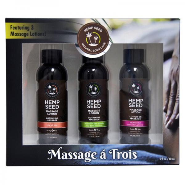 Earthly Body Gift Set Massage A Trois Includes: 2oz Isle Of You Massage Lotion, 2oz Skinny Dip Massa