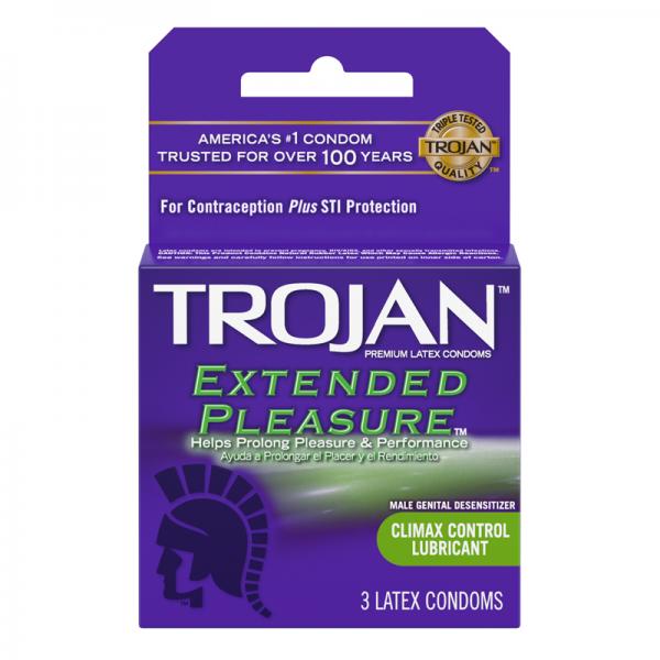 Trojan Extended Pleasure Latex Condom Box Of 3
