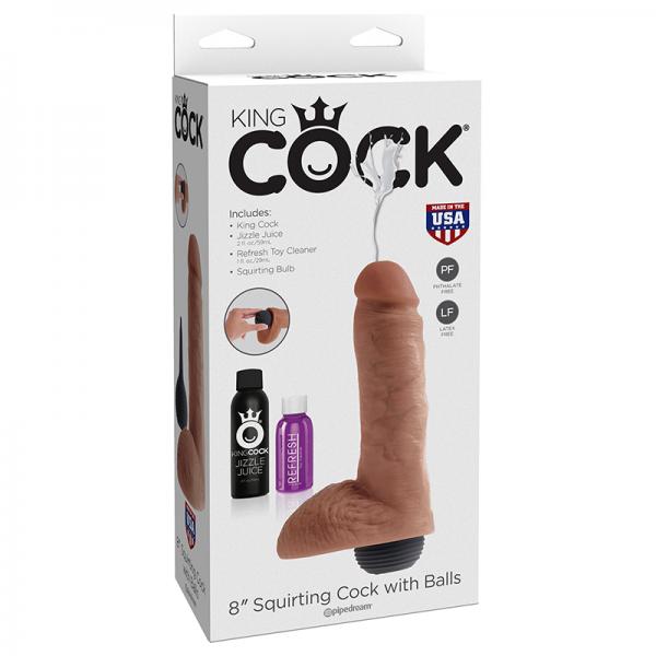 King Cock 8in Squirting Cock With Balls Tan