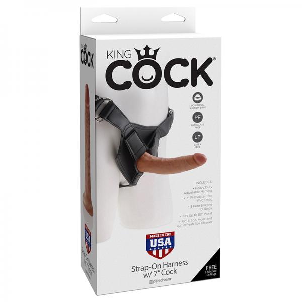 King Cock Strap-on Harness W/ 7in Cock Tan