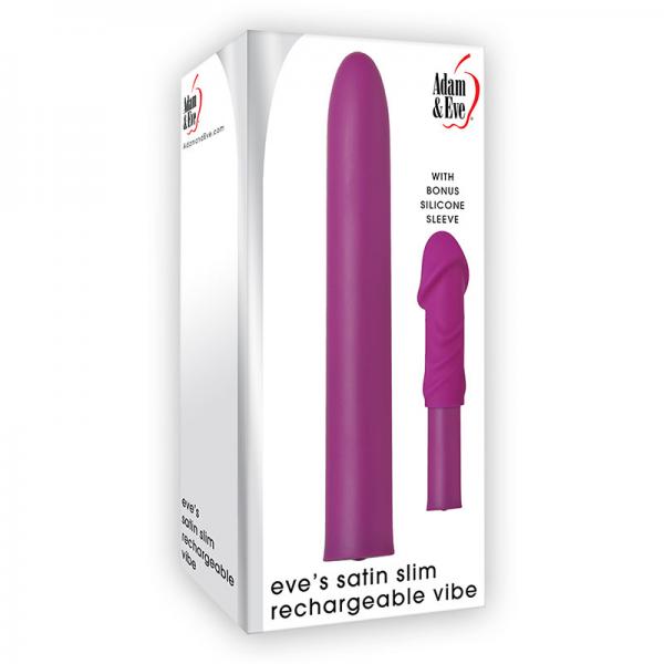 A&e Eve's Satin Slim Vibe Rechargeable Usb Cord Included Silicone Sleeve 10 Vibe Functions Waterproo