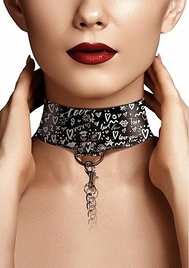 Ouch! Collar With Leash - Love Street Art Fasion - Black
