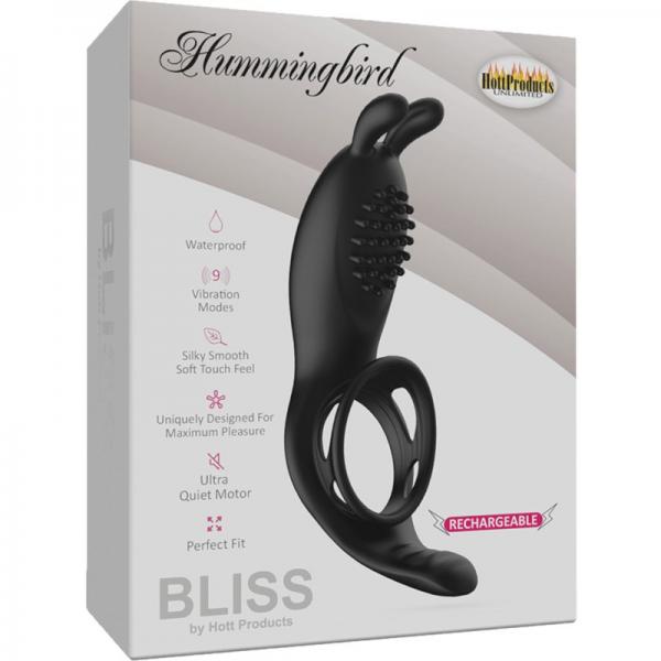 Bliss Humingbird Vibrating Cock Ring With Clit And Anal Stimulators Black