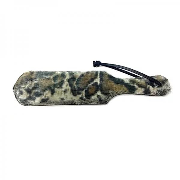 Leather Paddle With Faux Fur - Black With Leopard Fur