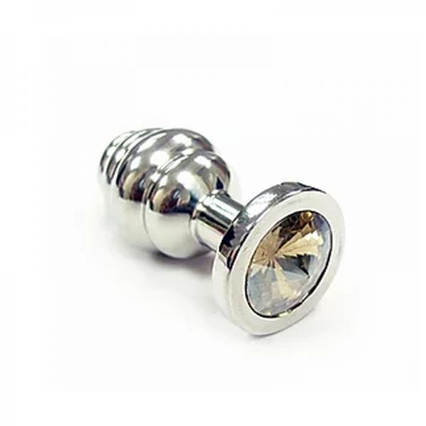Stainless Steel Threaded Small Butt Plug Small With Clear Crystal  In Clamshell