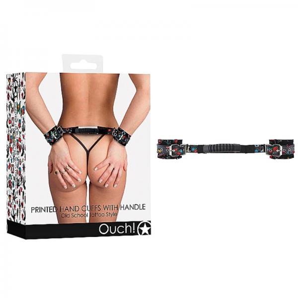 Ouch! Old School Tattoo Printed Cuffs W/ Strap Handle
